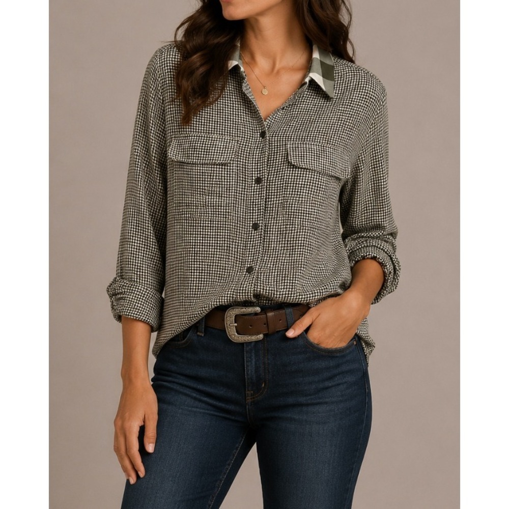 Equipment Femme 100% Silk Button Down Shirt Gingham Check Long Sleeve Top S/P